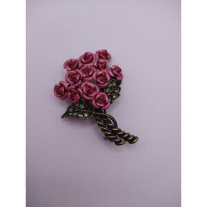 Vintage Avon Dozen Roses Bouquet Pin Brooch Pink Flowers Gold-Tone Green Leaf Ac